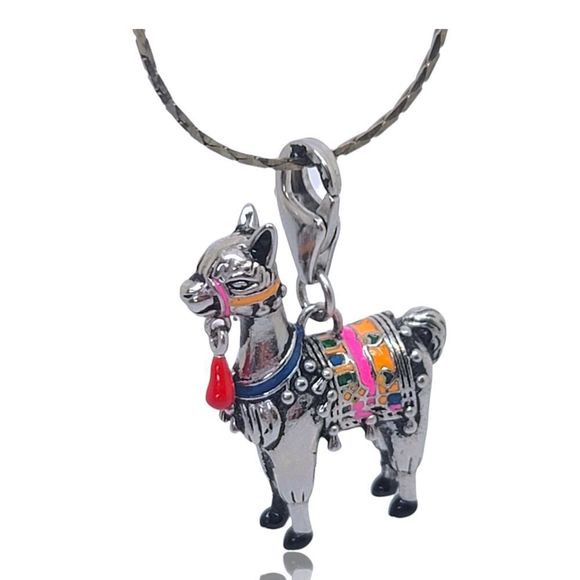 Fancy Llama Charm 925 Sterling Silver Multi-color Enamel - Picture 6 of 7